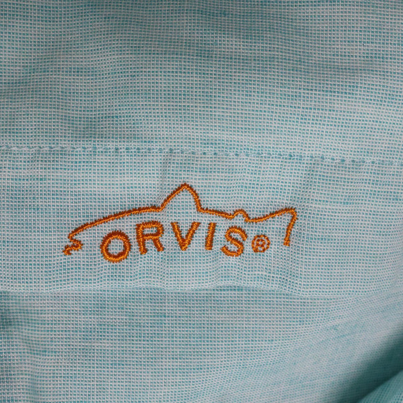 Orvis Shirt Mens 2XL Blue Green Linen Blend Pockets Button Down Casual Gorpcore - Picture 11 of 16